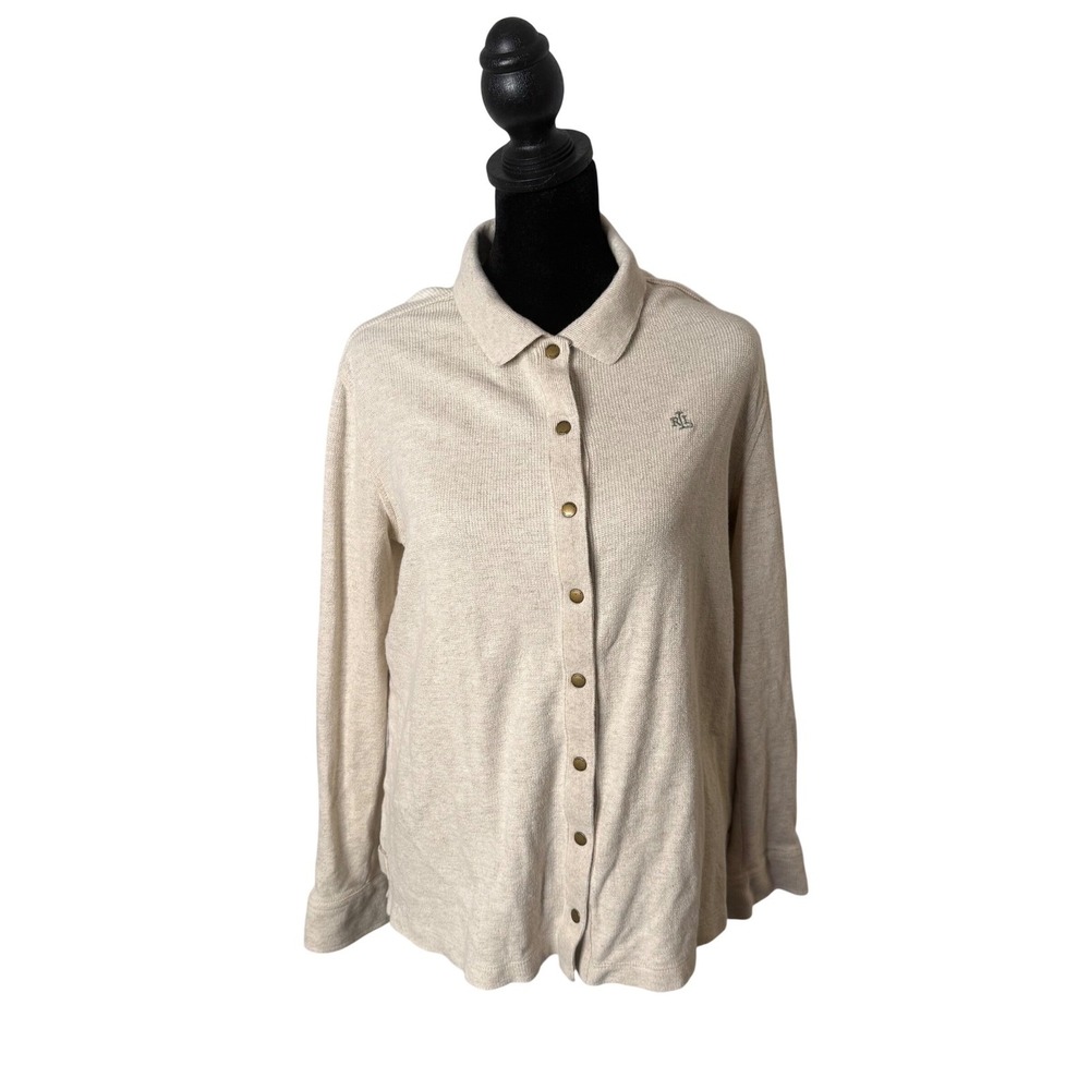 Ralph Lauren Waffle Knit Shirt Button Up Shacket Womens S Quiet Luxury Crest